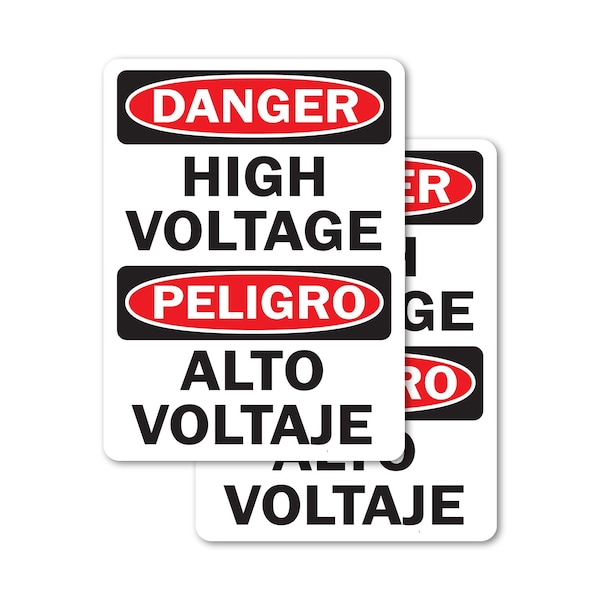 Signmission High Voltage Bilingual Danger Sign, Vinyl Decal, 7in W x 10in L, 2PK OS-2PACK-DS-D-710-L-19389 - main
